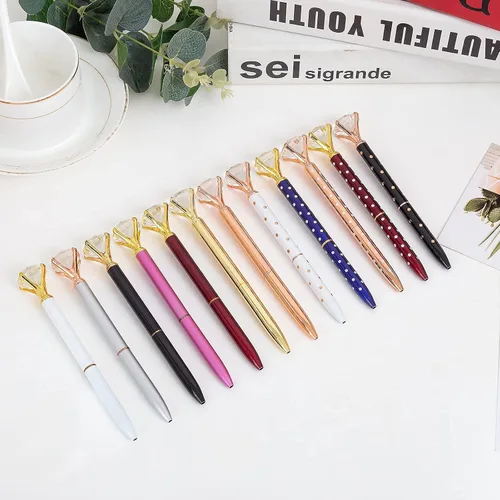 Miniatura 5 de Bolígrafos de metal con diamantes grandes en la parte superior, divertidos y elegantes bolígrafos de diamantes de cristal con diamantes brillantes