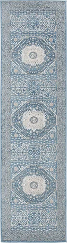 Miniatura 3 de SAFAVIEH Sofia Collection SOF365M - Alfombra bohemia tribal envejecida de 2 pies 2 pulgadas x 8 pies, color azul/beige, no desprende pelusa