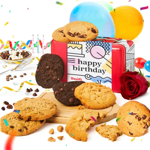Miniatura 8 de David's Cookies Lata de muestra de regalo de feliz cumpleaños, galletas gourmet crujientes, regalo de aperitivos de panadería para cumpleaños
