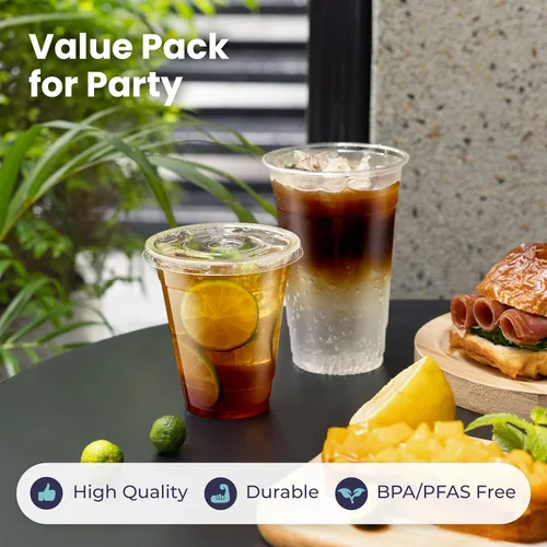 Miniatura 4 de Fit Meal Prep Paquete de 100 tazas de plástico para café helado de 32 onzas con tapas planas y pajitas transparentes, vasos transparentes