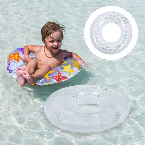 Miniatura 7 de Anillo de natación inflable transparente con lentejuelas brillantes, flotador de piscina de PVC de 24 pulgadas para niños, ligero y fácil