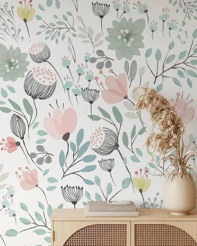 Miniatura 2 de Papel tapiz floral pastel, papel tapiz botánico autoadhesivo extraíble, papel tapiz floral para despegar y pegar