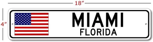 Miniatura 2 de Letrero de bandera de Estados Unidos de Miami, Florida, letrero de metal para decoración del hogar, decoración de pared de cueva de hombre o espacio