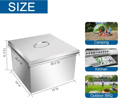 Miniatura 2 de Baúl de hielo con tapa extraíble, 20.5 pulgadas de largo x 20.5 pulgadas de ancho x 13 pulgadas de alto, enfriador de hielo de acero inoxidable