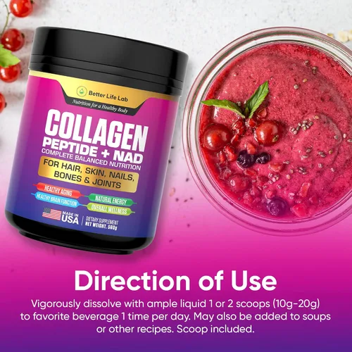 Miniatura 9 de BETTER LIFE LAB Péptidos de colágeno hidrolizados con NAD – Apoya el cabello, la piel, las uñas, las articulaciones y los huesos – Colágeno tipo I