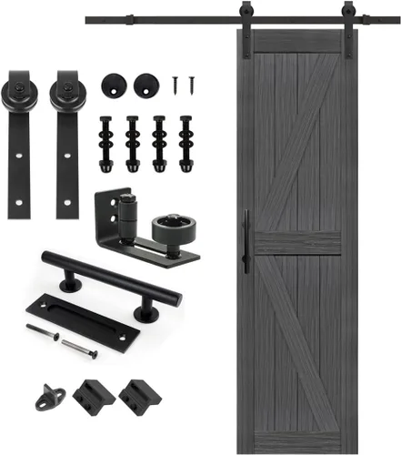 Miniatura 17 de S&Z TOPHAND® Puerta de granero doble de MDF de 18 x 84 pulgadas con kit de herrajes para puerta corredera de 6 pies, tablero sólido de puerta