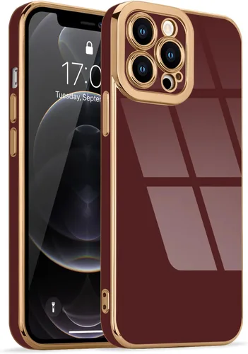 Miniatura 111 de Lafunda Diseñada para iPhone 13 Pro, fundas lujosas con chapado lindo para mujeres y niñas, elegante borde dorado, a prueba de golpes, TPU con funda