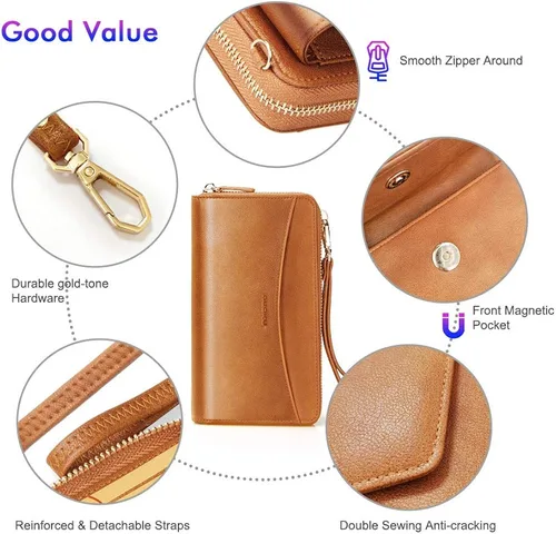 Miniatura 5 de nuoku Cartera RFID para mujer bolso cruzado con cremallera alrededor de 2 correas