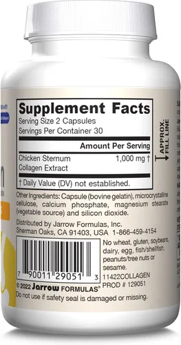Miniatura 9 de Jarrow Formulas® Complejo de colágeno tipo II de 1000 mg suplementos, apoya la salud de la piel y las articulaciones, 60 cápsulas, suministro