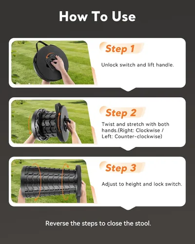 Miniatura 7 de Taburete Plegable Portátil de Servicio Pesado - Asiento Ancho, Extra Alto y Ajustable en Altura - Silla Plegable Retráctil para Camping, Pesca, Caza