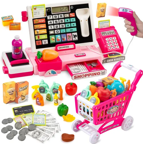 Miniatura 8 de Caja registradora para niños, calculadora real, caja registradora con escáner de juguete para niño de 3, 4, 5, 6, 7, 8 años, juego de simulación