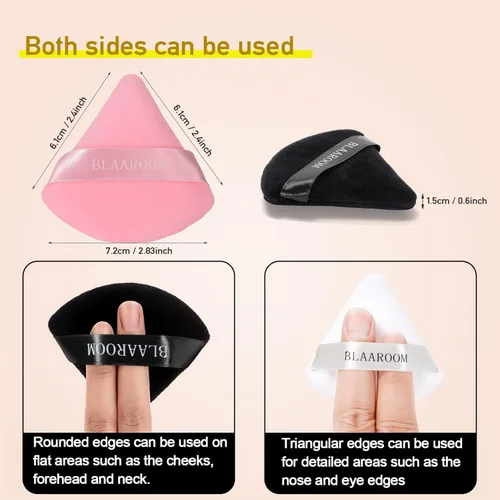 Miniatura 5 de 6 piezas de maquillaje facial de terciopelo suave triángulo para polvo suelto, polvo mineral, polvo corporal, base cosmética húmeda y seca, Rosado