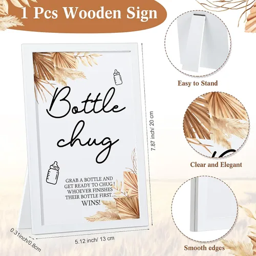 Miniatura 2 de Roowest Bottle Chug Baby Shower Games Favores que incluyen 18 botellas con 1 botella de chug de madera para revelación de género y suministros