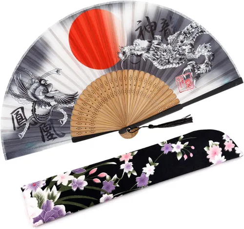 Miniatura 15 de Abanico plegable de seda y bambú, 8.27 pulgadas (21 cm), estilo retro, vintage, elegante y encantador, chino/japonés, regalo para mujeres y niñas