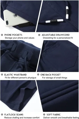 Miniatura 6 de Boyzn Pantalones cortos deportivos para hombre, cómodos, de algodón, con cintura elástica, con bolsillos con cremallera