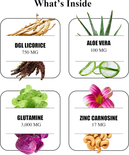 Miniatura 6 de Durable Alivio ácido – DGL y aloe vera – Apoya la acidez estomacal, la indigestión y el reflujo ocasionales – Salud intestinal y digestiva