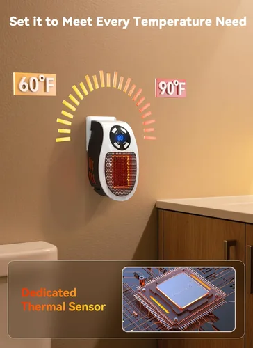 Miniatura 4 de Calentador de enchufe de 450 W para uso en interiores, calentador eléctrico de pared con control remoto, temporizador de 12 horas y pantalla LED