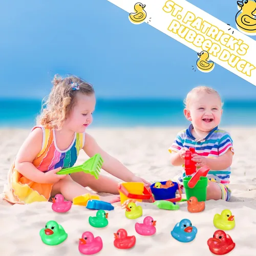 Miniatura 7 de Leitee 24 patos surtidos de patos de goma con purpurina para niños, mini patos con purpurina colorida de color neón, juguetes de baño para regalos