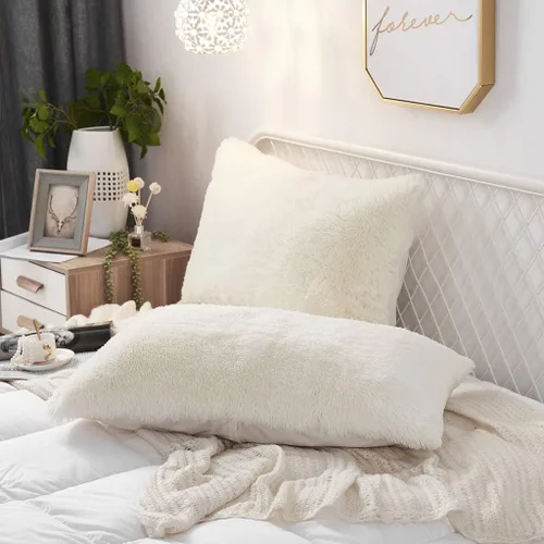 Miniatura 27 de Juego de 2 fundas de almohada estándar de piel sintética de terciopelo suave, fundas de almohada decorativas con cierre de cremallera