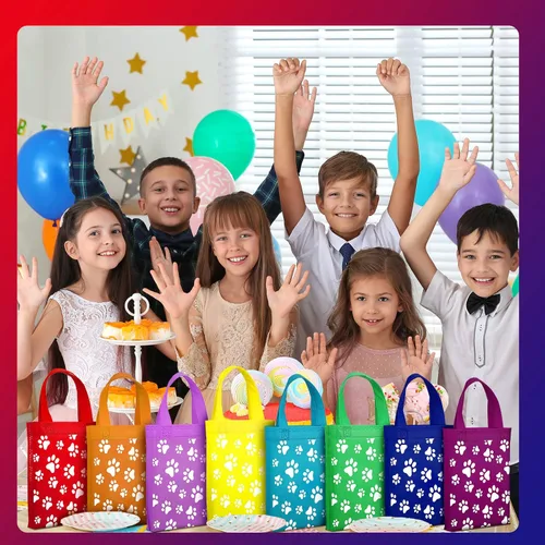 Miniatura 6 de Sumind 24 bolsas con estampado de patas con asa, no tejidas, regalo de gato, regalo de patas, regalo de gato, bolsa de dulces reutilizable