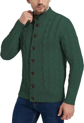 Miniatura 4 de NITAGUT - Suéter de punto para hombre de manga larga con cuello de pie y botones