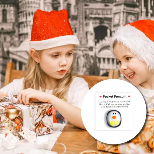 Miniatura 6 de TOYMIS Mini pingüino de bolsillo de animal, lindo pingüino de cristal, un pequeño bolsillo, abrazarme con tarjeta de felicitación alentadora