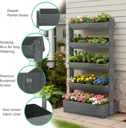 Miniatura 3 de DoCred Vertical Raised Garden Bed, 5 Tier Garden Planters Freestanding Wood Plant Stand Flower Rack Wooden Planter Box for Plants Herbs Flowers