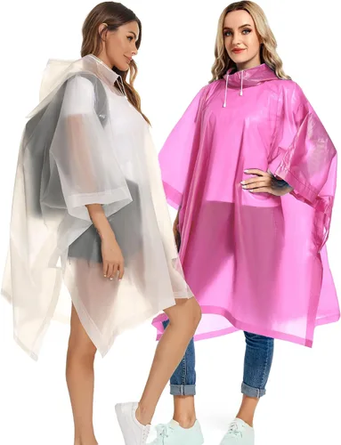 Miniatura 47 de Paquete de 2 ponchos de lluvia para adultos, reutilizables, impermeables, de supervivencia, emergencia, resistente, con capucha con cordón
