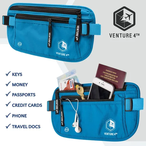 Miniatura 7 de VENTURE 4TH Cinturón de dinero de viaje, soporte delgado para pasaporte, bolsa de viaje con bloqueo RFID para proteger efectivo, tarjetas de crédito