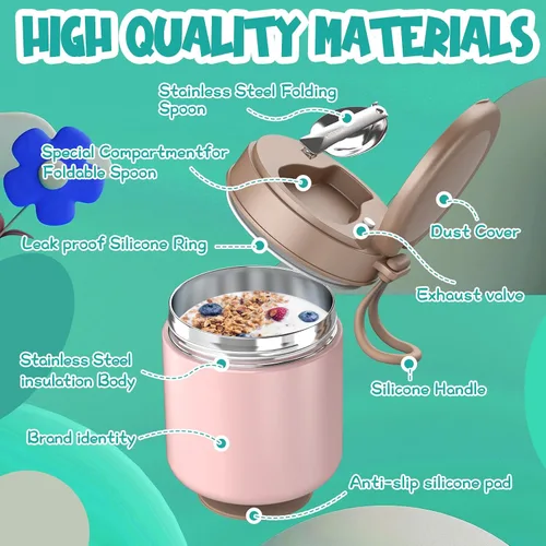 Miniatura 4 de Frasco Aislado para Comida para Niños - 15.2 Oz, Termo para Comida Caliente, Termo para Sopa, Envase Aislado para Comida, Termos Para Comida A-Rosa