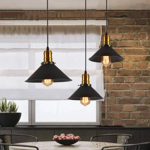 Miniatura 2 de Adjustable Horn Pendant Light Fixture - Retro Iron Chandelier for Living Room, Restaurant, Café, and Loft Spaces(Diameter: 22cm)