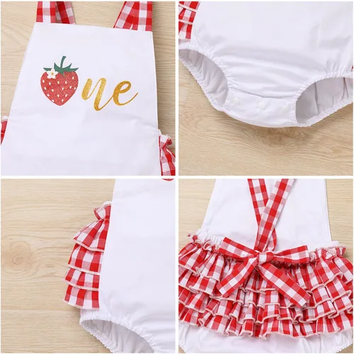 Miniatura 37 de IMEKIS Conjunto de ropa para bebé niña de primer cumpleaños con diadema de verano para sesión de fotos