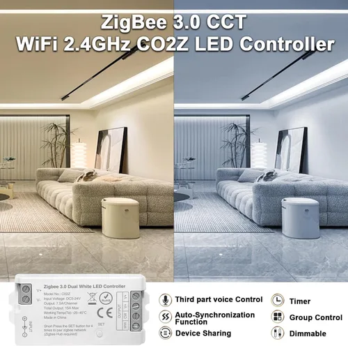 Miniatura 4 de ZigBee - Controlador LED 3.0 C02Z CCT Dual Blanco LED Tira de luz regulable compatible con Echo Plus Home-kit Zigbee Hub Bridge requiere DC5-24V