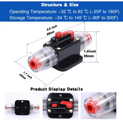 Miniatura 3 de Fusible de reinicio del disyuntor en línea de audio 20A, 12V-24V CC reinicio manual en línea portafusibles 20A para motores marinos de arrastre