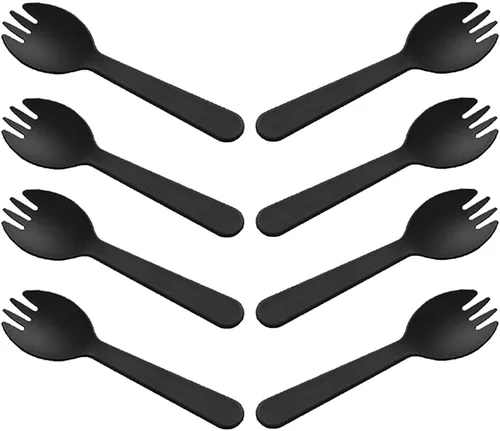 100 piezas desechables de plástico Spork de peso medio cubiertos negros tenedores perfectos para la escuela, almuerzo, picnic, restaurantes, fiestas