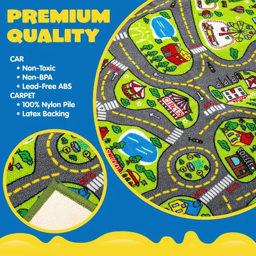 Miniatura 5 de JOYIN - Alfombras de juego para niños con juego de 12 vehículos de tracción trasera, alfombra duradera para niños, de simulación de ciudad