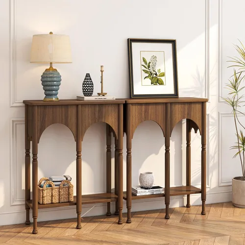 Miniatura 10 de Mesa consola de 40 pulgadas con estante de almacenamiento, mesa de entrada retro de 2 niveles, mesa de sofá de madera con patas de estilo romano