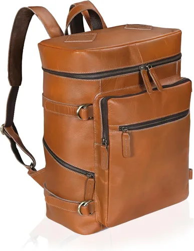 Miniatura 10 de HLC Mochila de cuero genuino para computadora portátil para hombres y mujeres, mochila genuina de gran capacidad, para negocios, retro, viajes