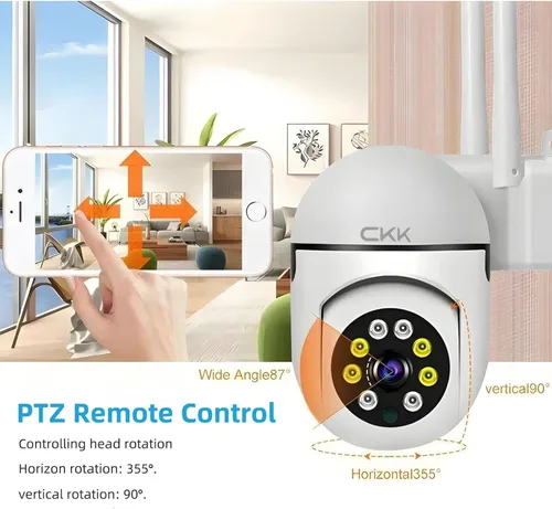 Miniatura 7 de CKK Cámara de seguridad 1080P para exteriores, 2 cámaras PTZ WiFi de 2 MP para el hogar (doble banda 2.4G/5G), panorámica/inclinación de 360°