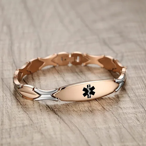 Miniatura 2 de LinnaLove Pulseras de alerta médica personalizadas para mujer pulseras médicas de emergencia de acero inoxidable con grabado gratuito 75 Metal Sin