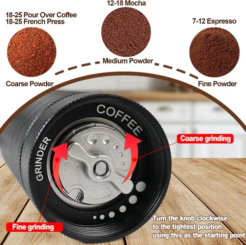 Miniatura 3 de Molinillo de café manual, caja de regalo, rebaba cónica desmontable de acero inoxidable, molinillo de granos de café de aluminio con 25 ajustes
