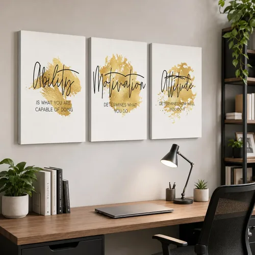Miniatura 45 de Arte de pared inspirador de 3 piezas, imagen de refranes de plantas blancas, citas de trabajo y estadía, impresiones en lienzo para decoración