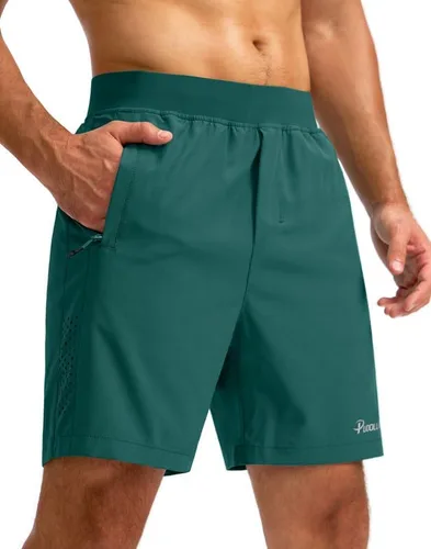 Pudolla Pantalones cortos de entrenamiento para hombre con 3 bolsillos con cremallera, ligeros de 7 pulgadas, pantalones cortos de gimnasio para