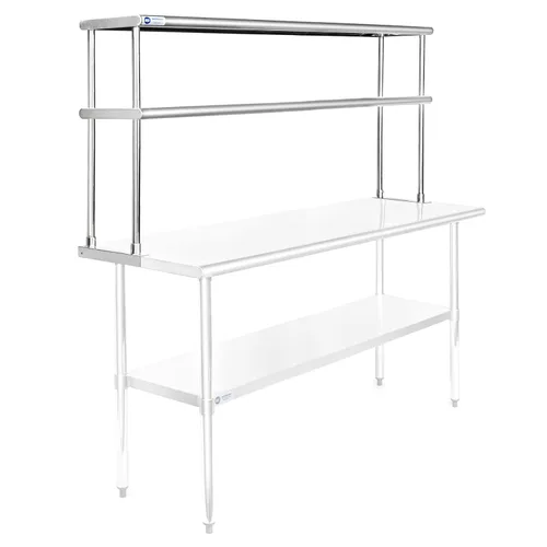 Miniatura 8 de GRIDMANN NSF Estante comercial de acero inoxidable de 2 niveles con sobre-estante doble de 48 pulgadas x 12 pulgadas para mesa de preparación