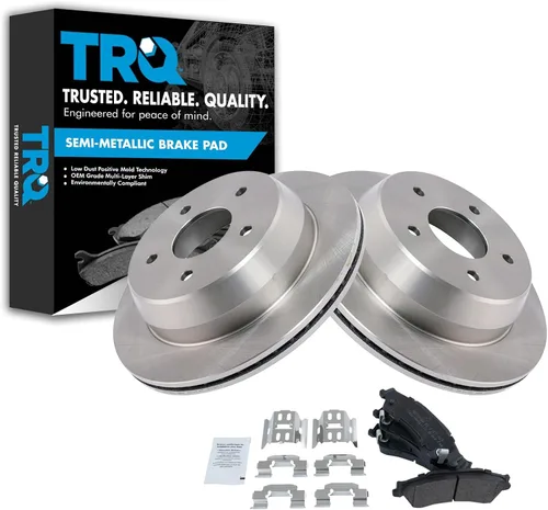 Miniatura 36 de TRQ Juego de pastillas de freno semimetálicas traseras y rotores compatibles con Chevrolet Trailblazer 02-06 Trailblazer EXT 04-06 SSR 02-07 GMC
