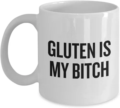 realpeoplegoods Taza divertida sin gluten, regalo de dieta sin gluten, gluten es mi perra, conciencia celíaca, taza de gluten