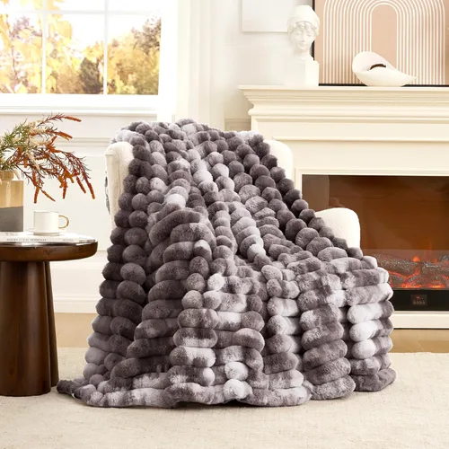 Miniatura 30 de Cozy Bliss Manta de Tiro de Piel Sintética para Sofá, Manta de Felpa Acogedora y Cálida a Rayas para Sofá Dormitorio Sala de Estar, 50 x 60 Pulgadas
