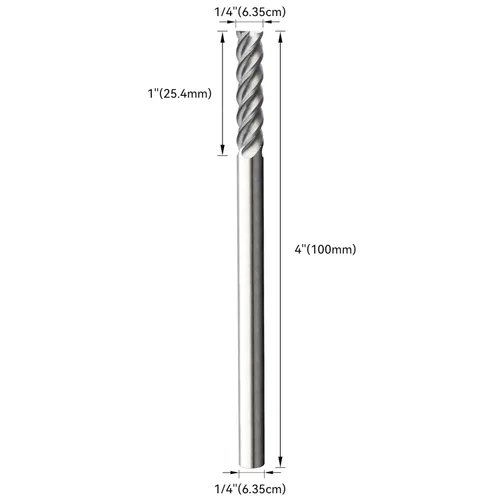 Miniatura 2 de HFS (R) Herramienta de corte de molino de extremo de carburo sólido 4 flauta 4 "longitud total, 1" longitud de corte, 1/4" de diámetro