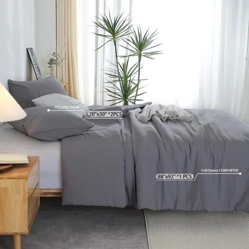 Miniatura 4 de COTTEBED Juego de edredón gris ultra suave, tamaño Queen Full, ropa de cama para todas las estaciones, ligero, difuso, esponjoso, moderno, de Gris