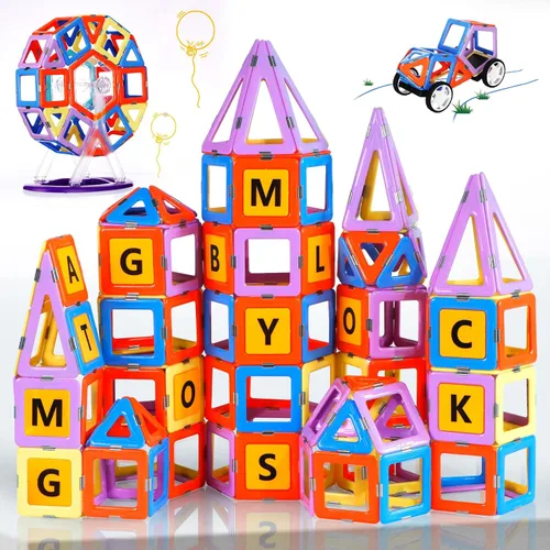Miniatura 8 de MAGBLOCK Bloques magnéticos, azulejos magnéticos, juguetes educativos para niños y niñas de más de 3 años, juego de regalo de 120 piezas
